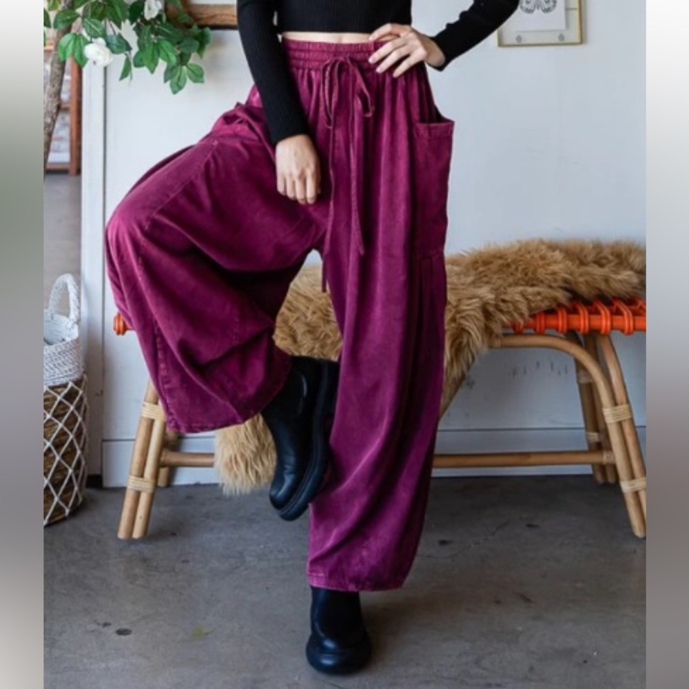 Oli & Hali Burgundy Wide-Leg Pants